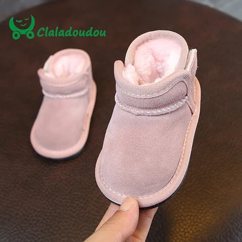 

Claladoudou 12-14CM Genuine Leather Baby Girls Snow Boots Cute Warm Soft Winter Shoes Gray Toddler Boys Booties For 0-3Y Kids