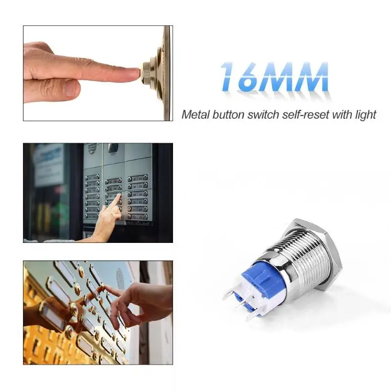 

New type 16mm Waterproof Momentary latching Stainless Steel Metal Doorbell Bell Horn Push Button Switch LED Car Auto Engine PC