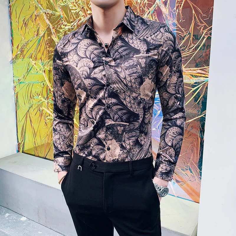 Новая роскошная рубашка в стиле барокко приталенная Мужская сорочка Homme 2019