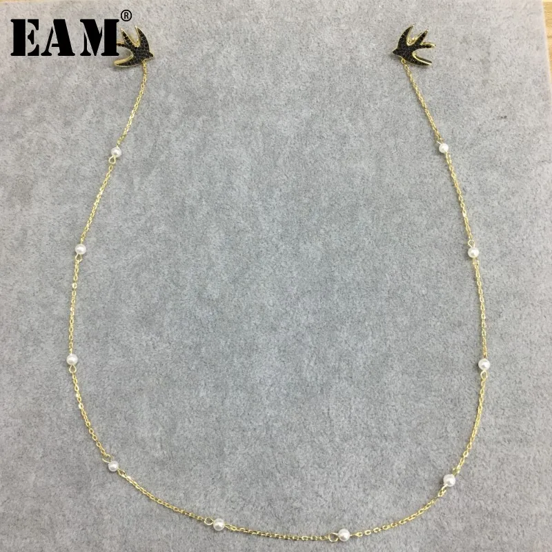 

WKOUD EAM Jewelry / 2019 New Fashion S925 Silver Micro-inlaid Zircon Swallow Chain Earrings Women's Accessories S#R1544