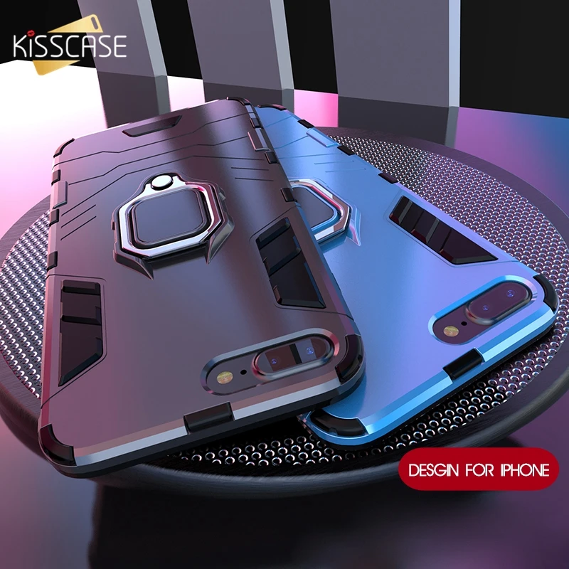 KISSCASE Shockproof Case For iPhone 6 6S 7 8 Plus Armor Ring Holder Back X XS Xs Max XR 5 5S Se Cover Funda |