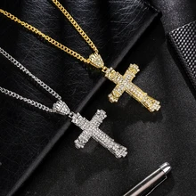 Shellhard кулон крест со стразами ожерелье Золото Серебро сплав кристалл Распятие Ожерелье для мужчин женщин хип хоп ювелирные изделия
