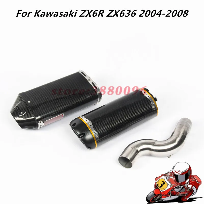 

Motorcycle Full Exhaust System Slip on For 2004-2008 Kawasaki ZX6R ZX636 Carbon Fiber Exhaust Muffler Pipe