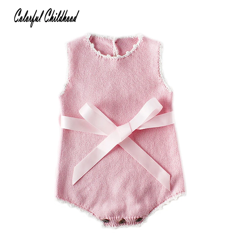 

Lovely cozy Infant Toddler Kids Baby Girls Sleeveless Romper cotton knitted Jumpsuit newborn baby Outfits Cute bowknot Playsuit