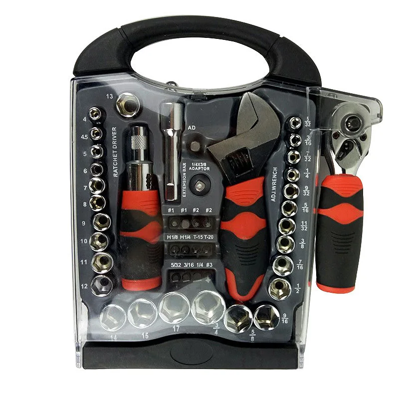 

45 Piece 1/4 Inch And 3/8 Inch Drive Stubby Hand Tools Set Socket Wrench Screwdriver Auto Repair Hand Combo Tool A Set Of Keys
