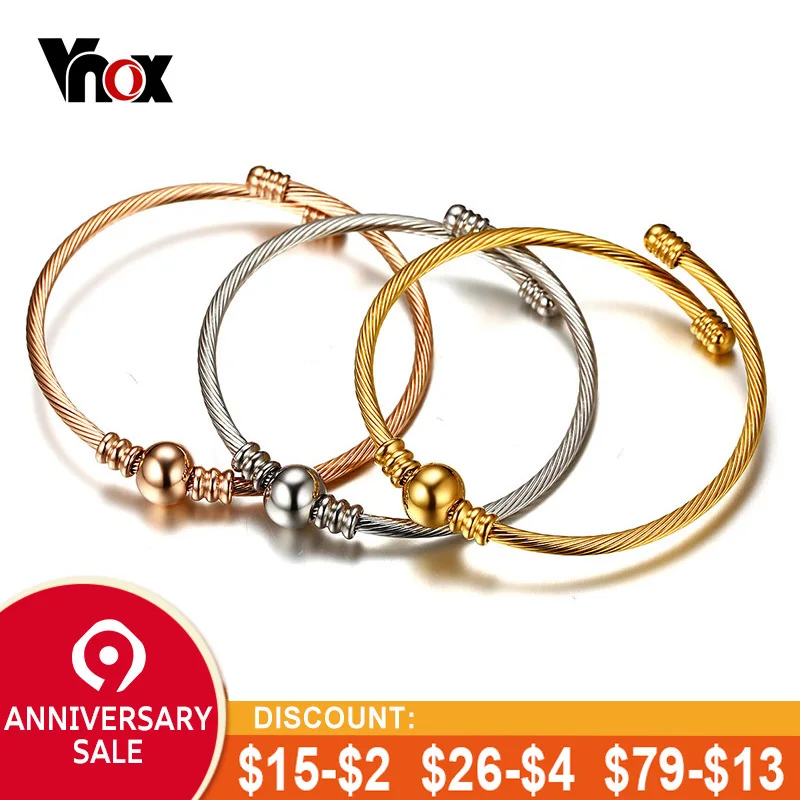 

Vnox Trendy Stainless Steel Triple Three Stackable Cable Wire Twisted Cuff Bangle Bracelets Set for Women