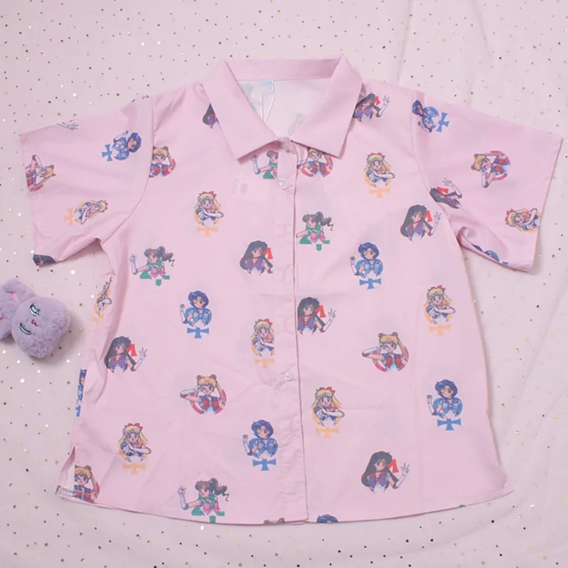 Японская Милая футболка с коротким рукавом и рисунком Сейлор Мун, топы, футболки Усаги Цукино каваи, женские розовые футболки с аниме, уличная мода