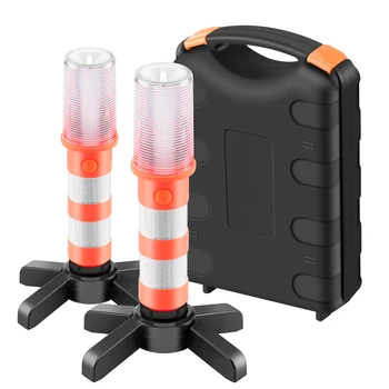 

2 Pcs LED Traffic Warning Light Flashlight Multifuncation Magnetic Standable Road Security Flashing Flare Strobe Light