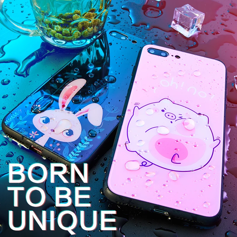 

Tempered Glass Case For iPhone X Case Luxury Original Cute Glass Back Cover For iPhone 6 6s 7 8 Plus Xs Max Xr Bumpers