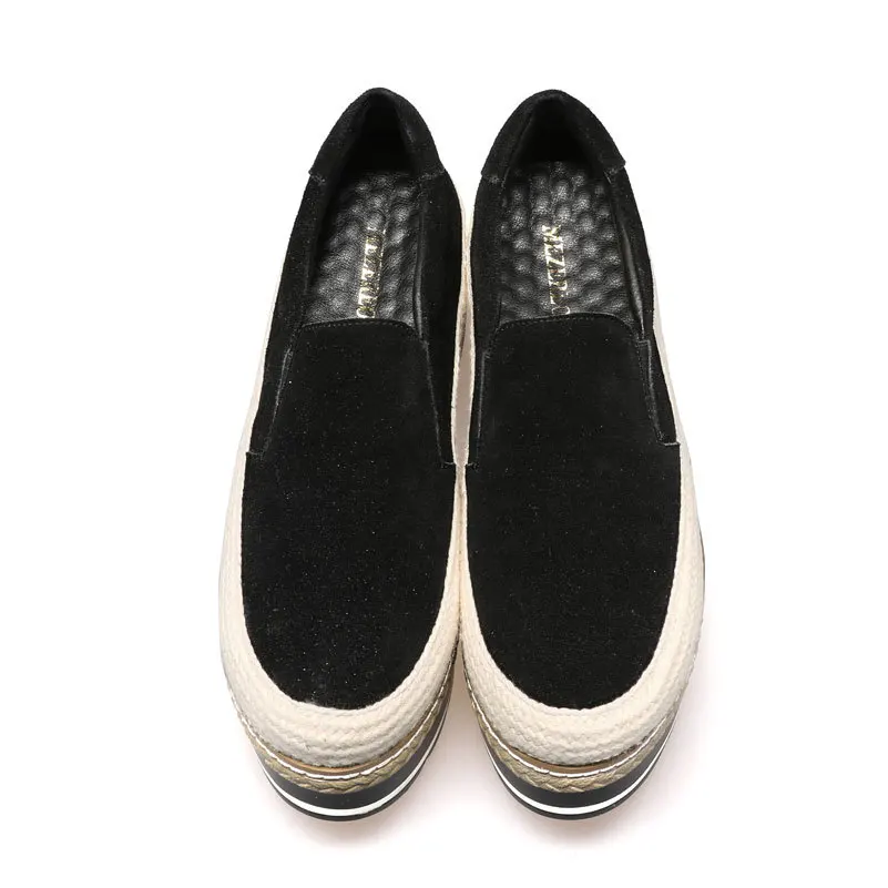 Plate Mode Creeper Daim Femme Sur Appartements Véritable Espadrilles En Black Chaussures forme Cuir Femmes Glissent PqB07Tnw