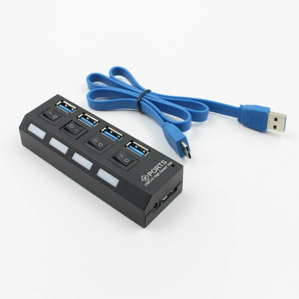 

4 Port Micro USB Hub 2.0 USB Splitter High Speed 480Mbps USB 2.0 Hub LED With ON/OFF Switch For Tablet Laptop Computer Notebook