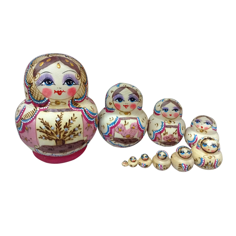 10Pcs Handmade Russian Nesting Wooden Dolls Matryoshka Birthday Toys Xmas Gifts