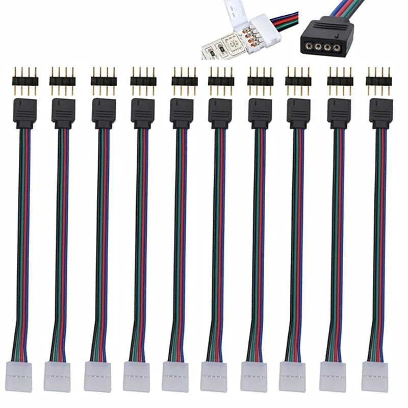 10 шт. мм 4pin RGB Светодиодная лента без пайки двойной разъем зажим кабель удлинитель