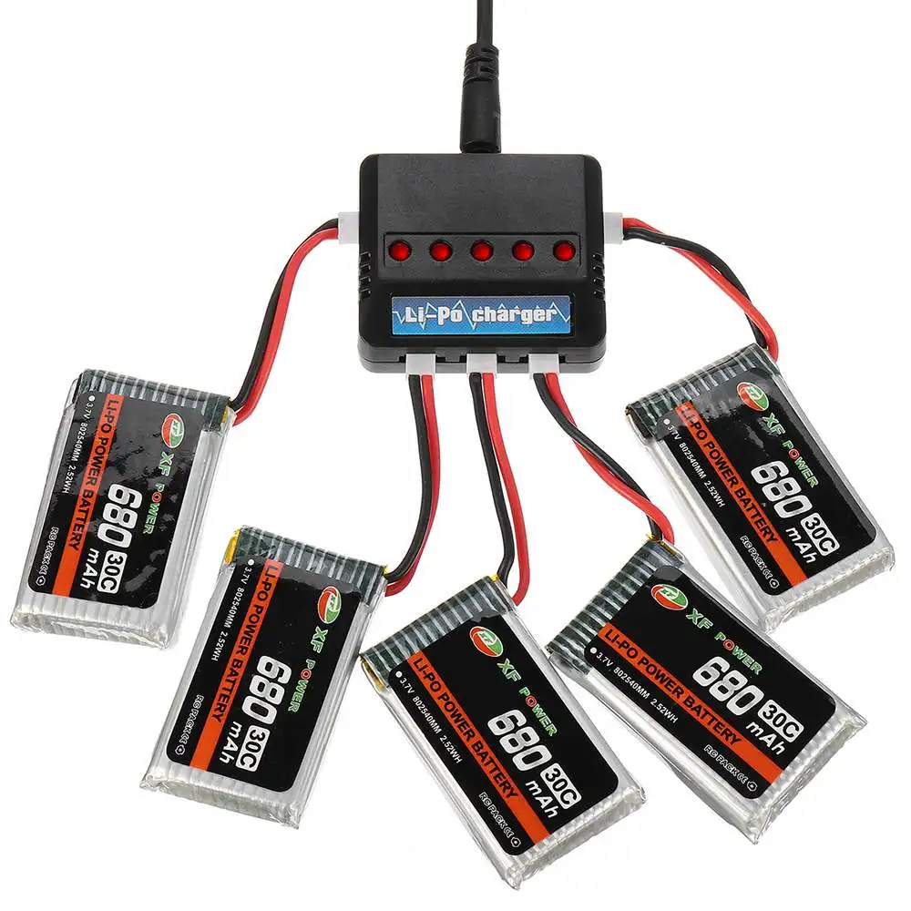 

In Stock XF POWER 3.7V 680mAh 30C 1S Lipo Battery PH 2.0 Plug & Battery Charger For Skyhunter RC Airplane Drone Spare Parts Accs