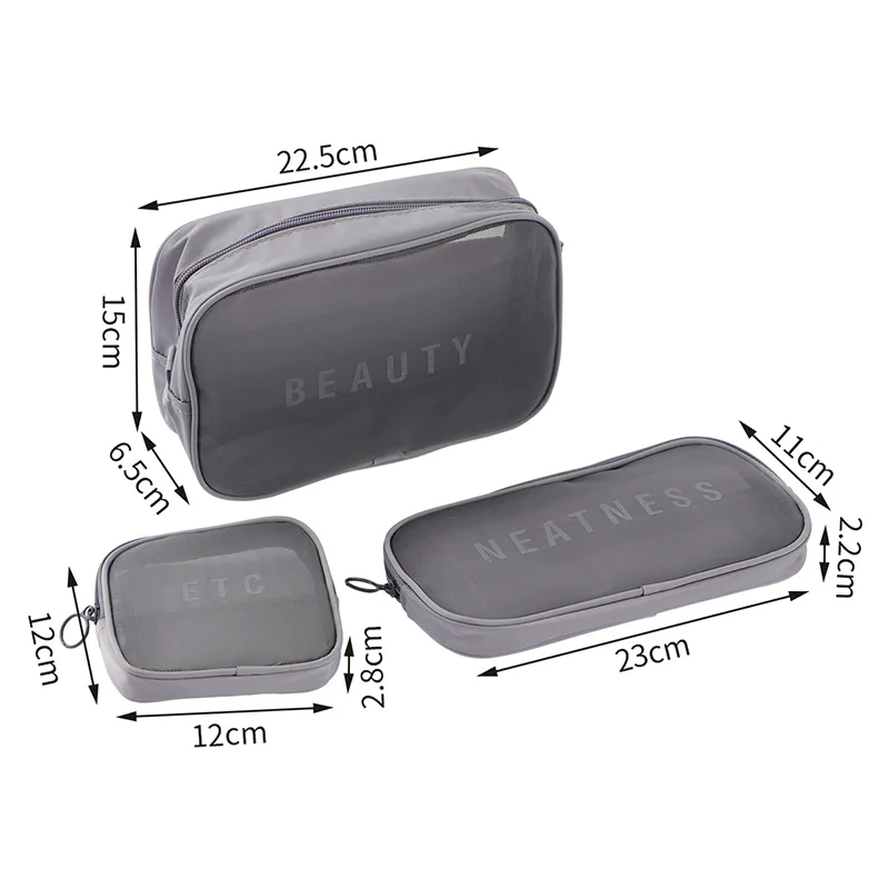 ORZ 3 PCS Cosmetic Bag Set Zippered Mesh Storage Case Travel Toiletry Makeup Organizer Bag Clear Cosmetic Organizer Pouch