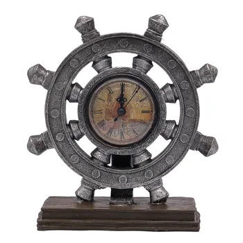 

Europe Retro Nostalgic Resin Rudder Ornament Marine Style Rudder Clock Model Miniature Props Home Decoration Desktop Crafts Gift