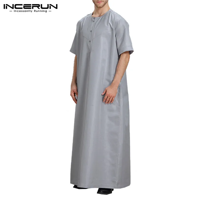 Мусульмане арабы одежда мужская одежда тобель короткий рукав кнопка Повседневное платье из Дубая Ближний Восток мужской исламский мусульманский кафтан INCERUN M-5XL