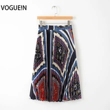 VOGUEIN новые женские летние ретро этнические Геометрические цепи печати плиссированные миди юбки оптом