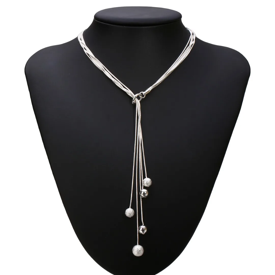 Silver tassel drop necklace Clearance