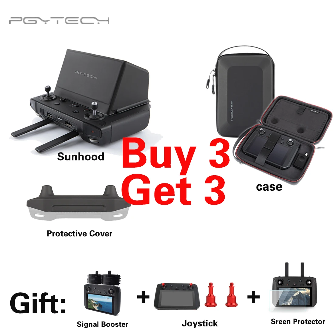 

PGYTECH 6 in 1 Kit for DJI Mavic 2 Smart Controller Bag Case Protective Cover Sunshade Hood Screen Protector Signal Booster Gift