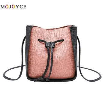 

Hit Color Small Leather Shoulder Bag Women Drawstring Bucket Crossbody Bags Women Handbags