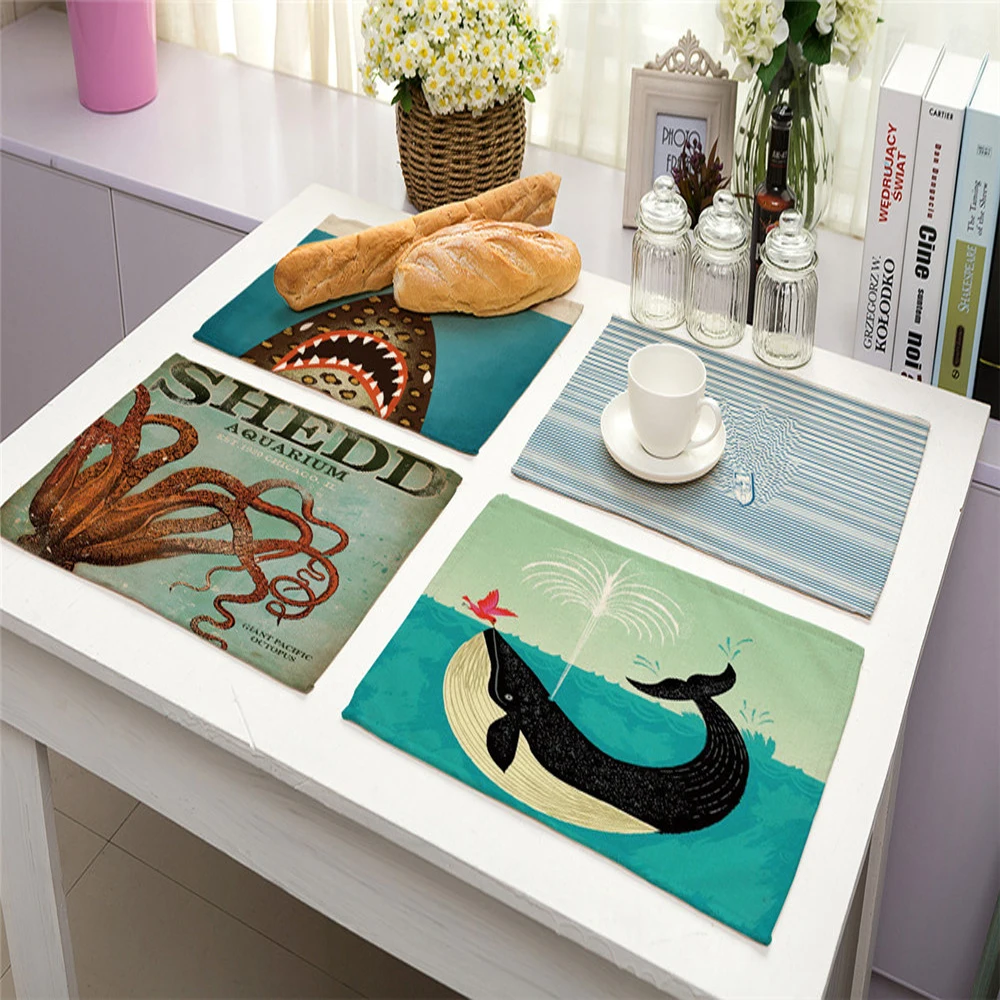 

Fanximan 2/4/6pieces Set Kitchen Table Mats Linen Table Napkin Marine Sea Turtle Octopus Whale Pattern Decorative Placemats Sets