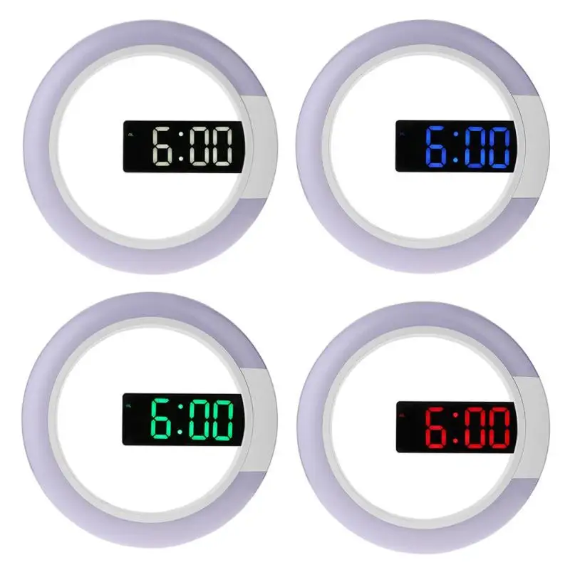 

3 Modes Adjustable Brightness Hanging Mirror Wall Clock 12 Inch Round Digital RGB LED Temperature Alam Clock Home Decoration