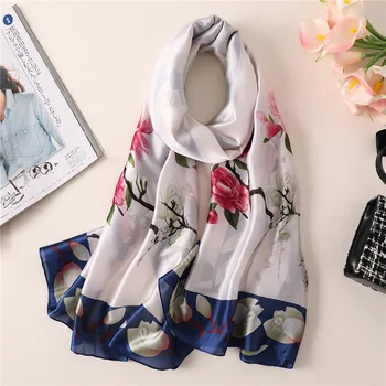 

2020 new style women silk scarf fashion floral print shawls and wraps hijabs headband summer sunscreen foulard echarpe pashmina
