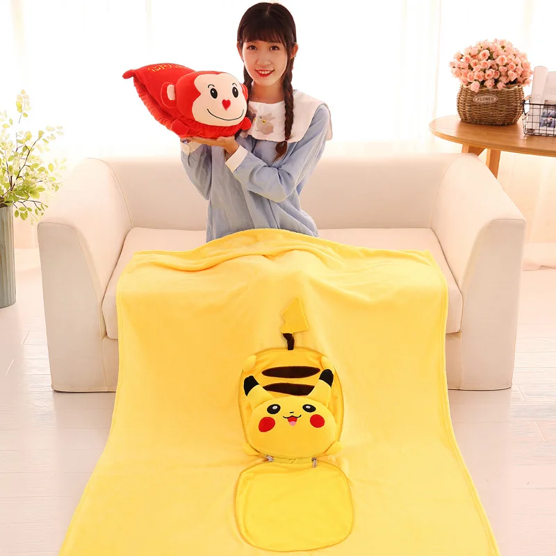 

Giancomics 160*110cm Air Conditioning Blanket Pikachu Totoro Coral Fleece Cartoon Doll Sofa Bolster Quilt Pillow Blanket 2 In 1