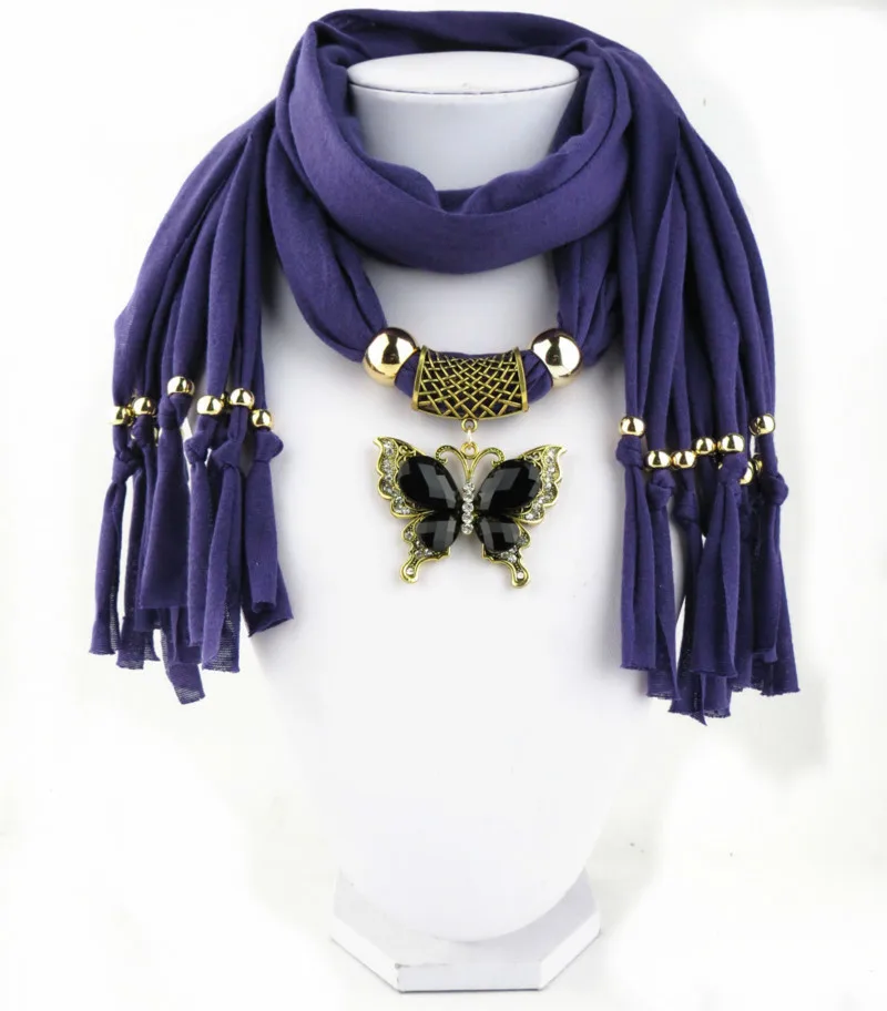 New Pattern Tassels Ornaments Hair Scarf Ancient Golden Butterfly Pendeloque Cut Shawl Scarfs For Ladies Muslim Scarves Necklace