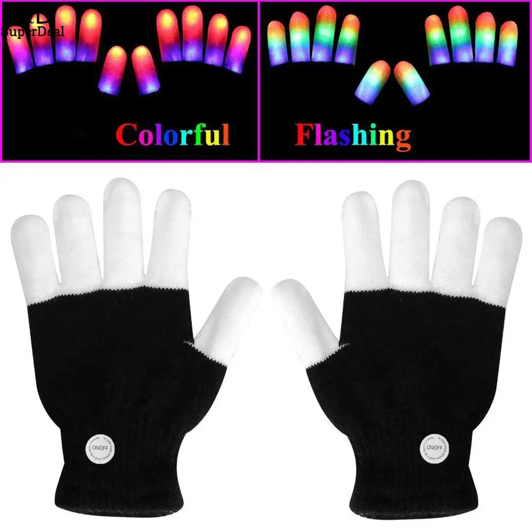 

Nightclub Finger Full Included Party LED Luminous Creative 7 Lights Button Colorful Gloves Quick Flashing Cell Black