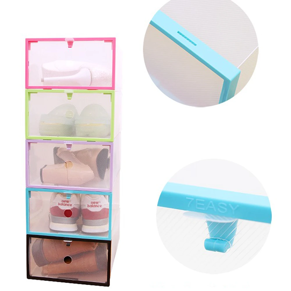 

New 1pc 29*20*11.5cm Foldable Stackable Clear Plastic Drawer Case Organizer Box Holder Transparent Shoe Storage Box