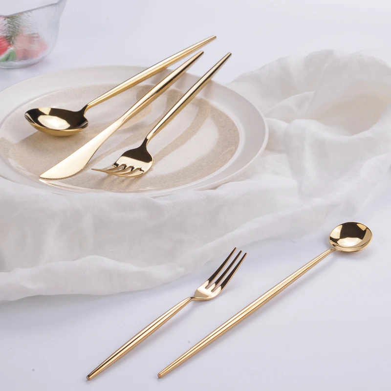 

Fork knife tableware set 304 stainless steel spoon, long handle spoon, fruit fork, 6 sets of simple European spoon, main fork