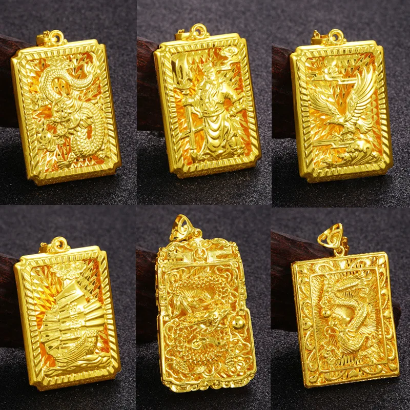 

Vietnam Alluvial Gold Buddha Charms 2019 New Design Big Square Dragon Pendants for Necklace Making Jewelry Fittings