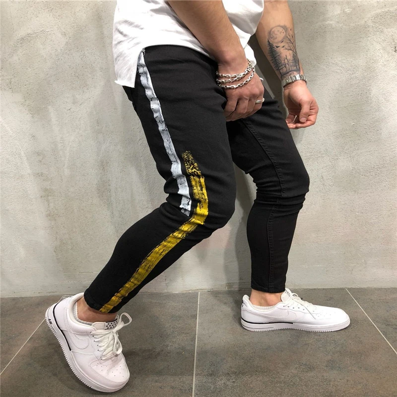 

men fashion side striped harem pants vogue male new long casual pencil pants romper trousers joggers pants man boy