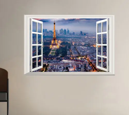 3D Наклейка на стену с изображением окна красивый Париж Эйфелева фотография