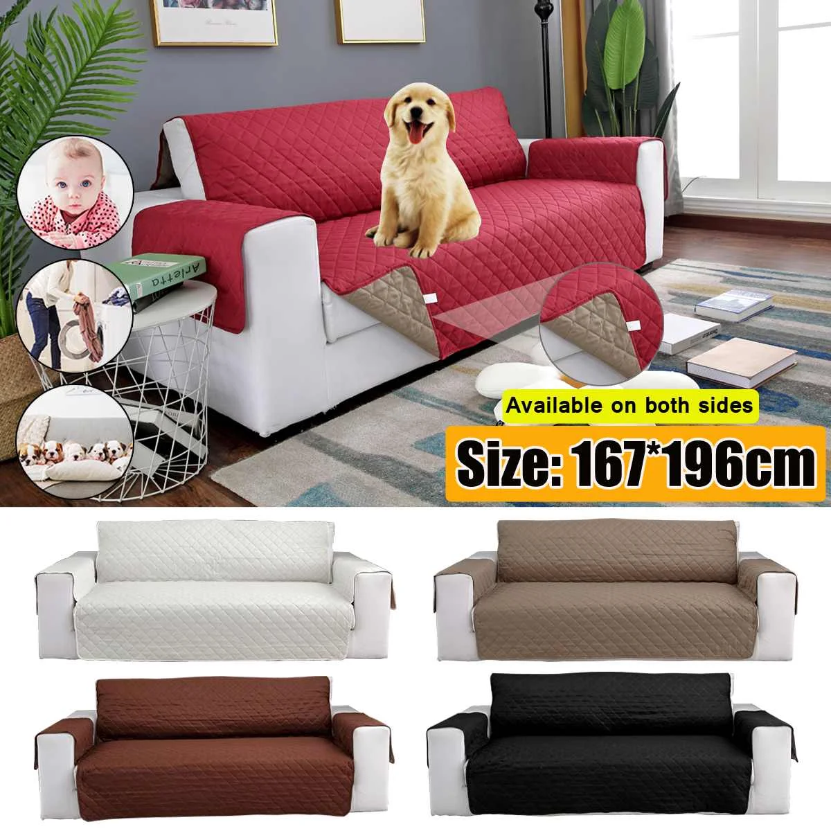 

Waterproof Quilted Pet Sofa Couch Protective Cover For Dogs Pets Kids Removable Soft Mat Furniture Armrest Slipcovers 1/2/3 Seat