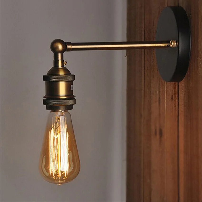 

American Vintage Iron LED Wall Light Edison Light Bulb Loft Study Foyer Dining Room Retro Bedside Led Indoor Wall Lamp Luminaire