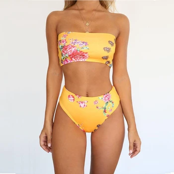 

Women High Waist Swimwear Push Up Bikini Set Stripe Floral Bikini Beach Wear Ladies Bathing Suits Women Swimsuit Maillot De Bain