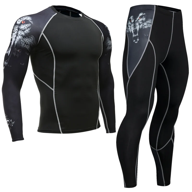 

Men Compression Running jogging Suits Clothes Sport Set Long t shirt And Pants Gym Fitness workout Tights clothes 2pcs / sets
