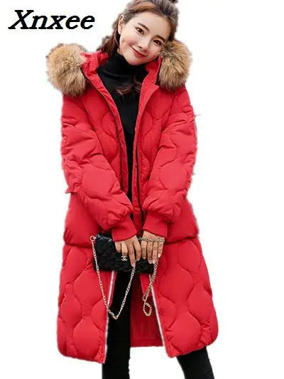 ##BUY 2018 Winter Women Hooded Coat Fur Collar Thicken Warm Long Jacket Female Plus Size Outerwear Parka Ladies Chaqueta Feminino