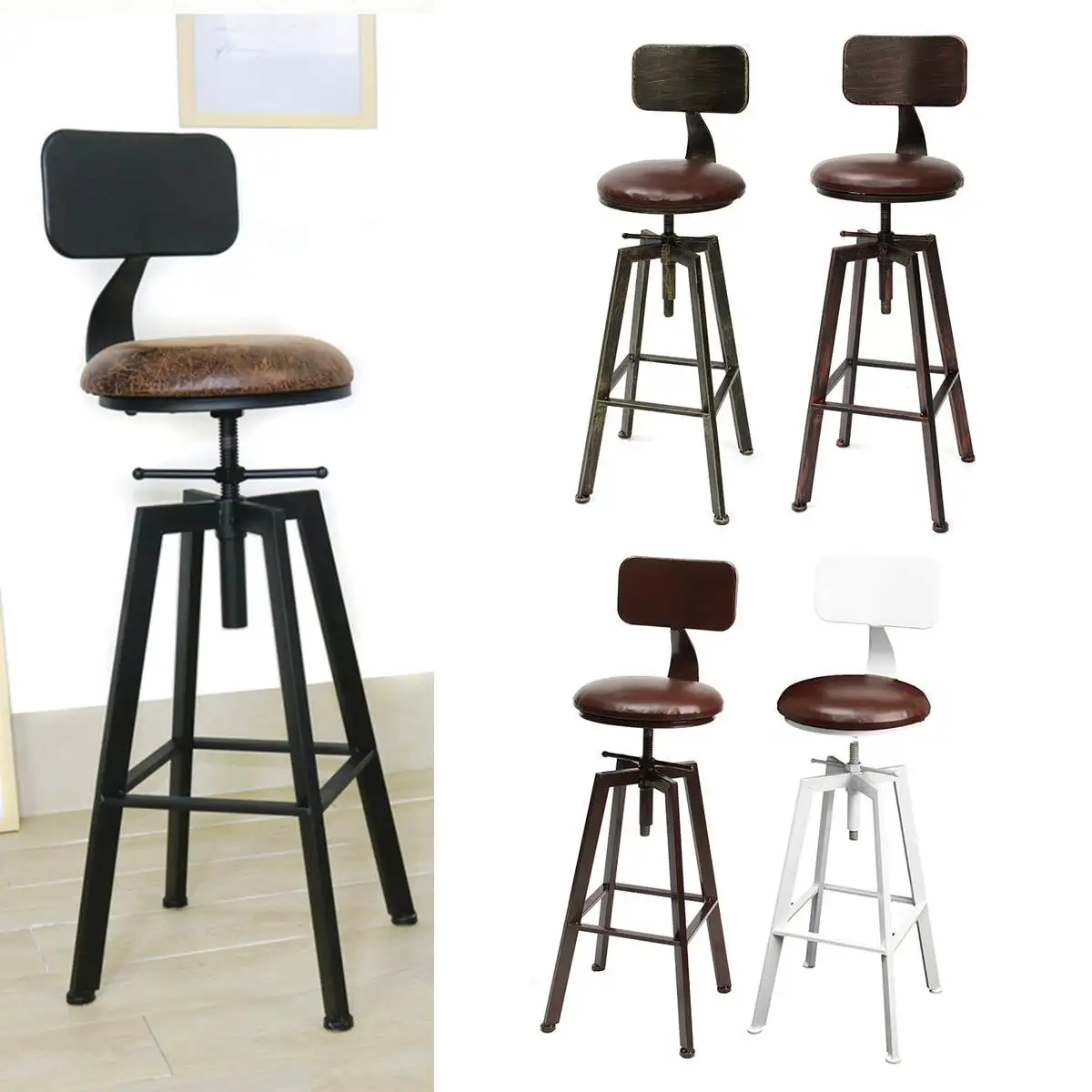 

4 Colors Vintage Retro Craft PU Leather Bar Chair Stool 360 Degree Rotate Counter Lift High Chair Stool Home Bar Decoration New