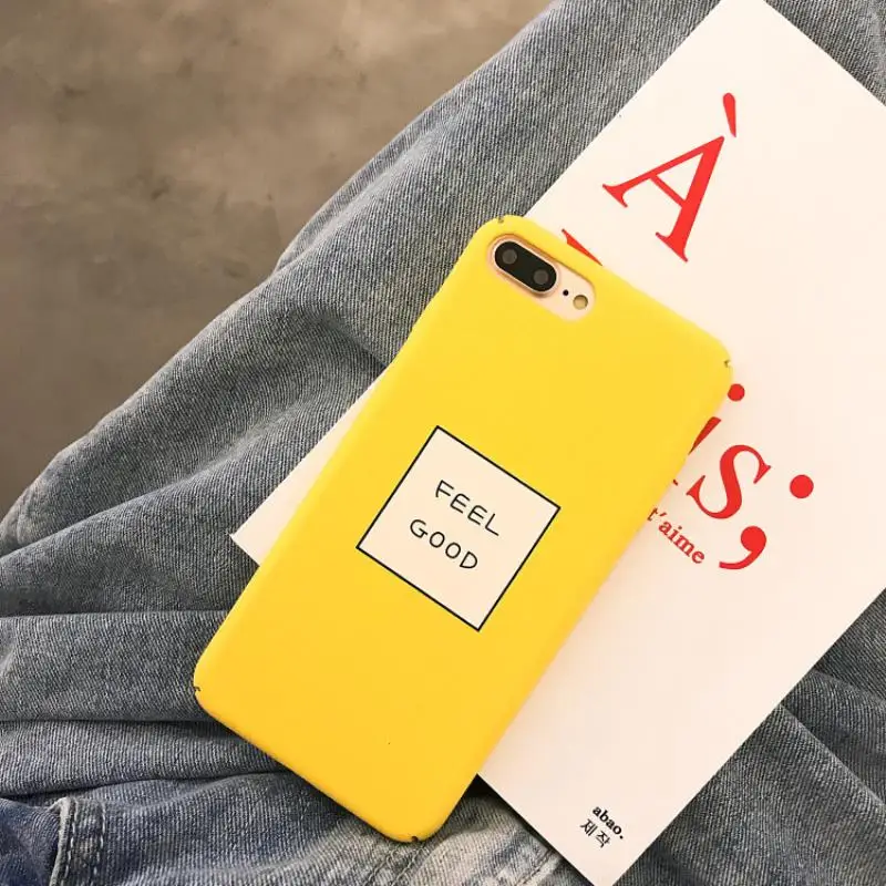 

Korean Candy Color Yellow " FEEL GOOD " Letter Case For iPhone X XS Max XR Hard PC Phone Cover for iPhone 8 Plus 7 6s 6 Plus
