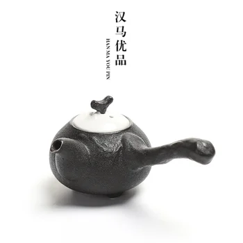 

Japanese handmade crude balck pottery single teapot special silver filter side pot household Kung Fu tea set tea maker teaware
