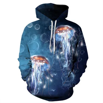 

Galaxy Jellyfish Hoodies Blue Print Hoodie Women Full Sleeves Hoodies Hooded Sweatshirt Pullover Moletom Streetwear Sudaderas