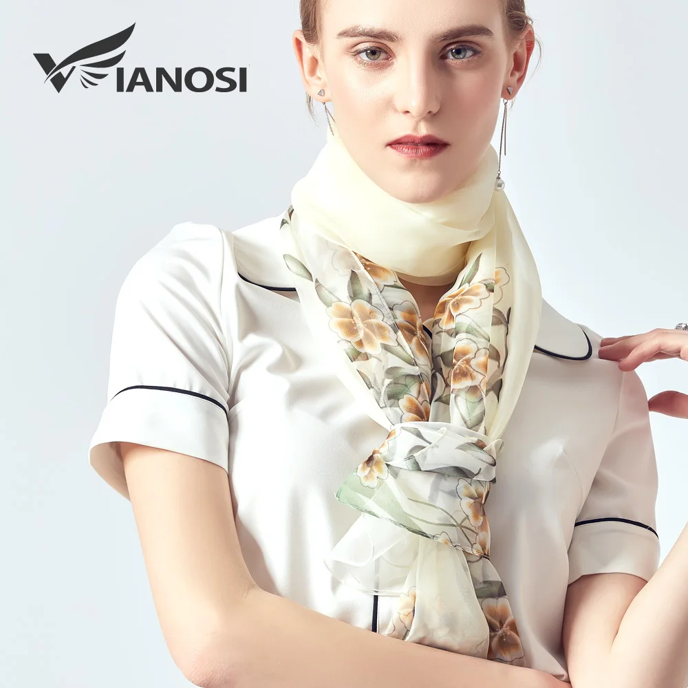 

[VIANOSI] 2019 Women silk scarf luxury brand white shawl wrap vintage floral designer scarves female beach stole