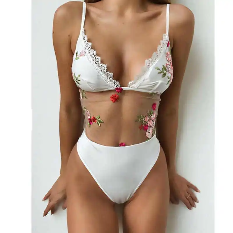 

Women Floral One Piece Swimsuit Grace Female Swimwear Bath Flower Sexy Monokini High Waist Push Up Padded Bikini AU