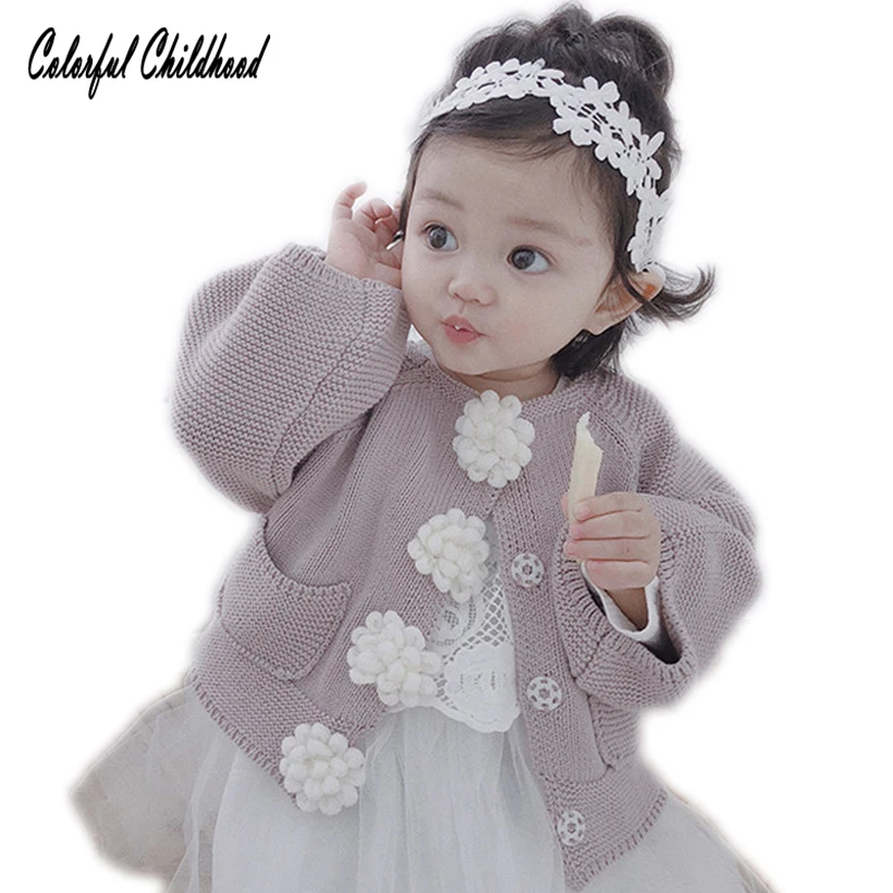 

3D flower button cardigans baby girls jackets cotton knitting long sleeve outwear toddler girls coat children outwear 1-6Yrs