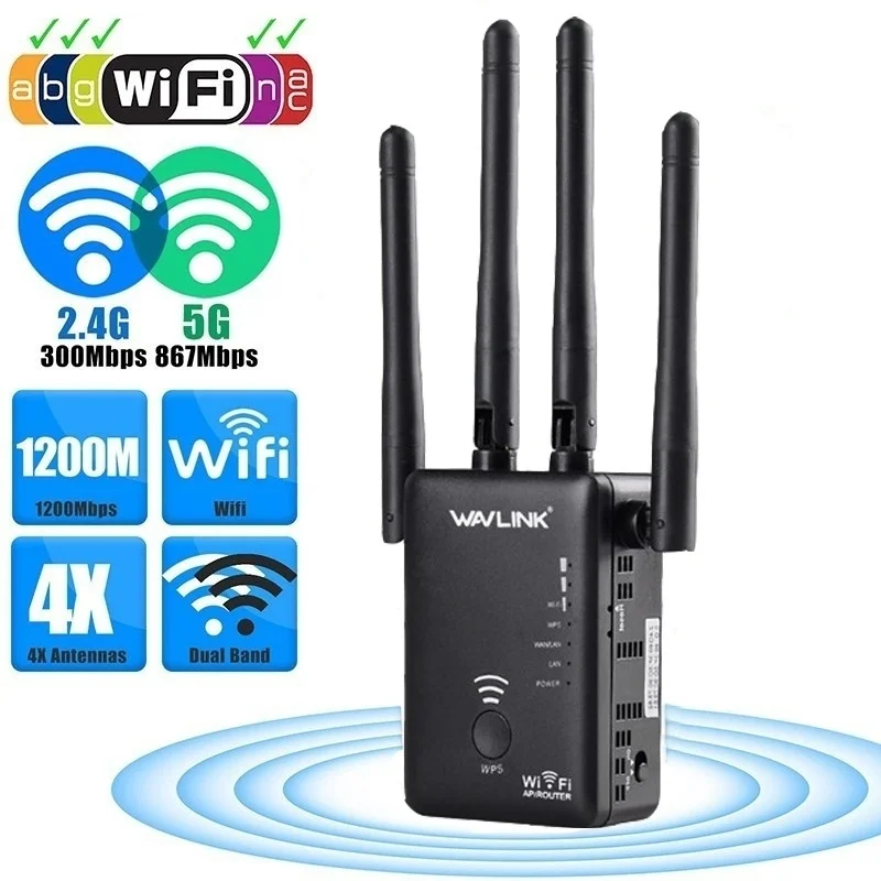 

LEORY AC1200 Dual for Band 1200Mbps 4x3dBi External Antenna Wireless WIFI Repeater