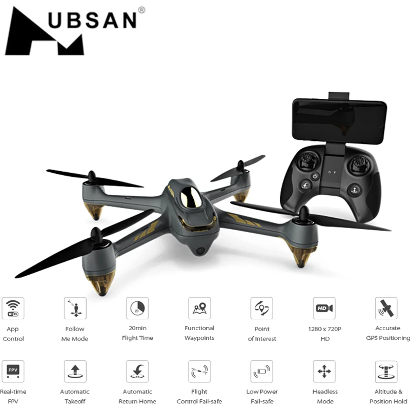 

HUBSAN H501M X4 GPS Brushless RC Drone RTF WiFi FPV 1280 X 720P / Waypoints / Follow Me Mode Quadcopter Smart Remote Control